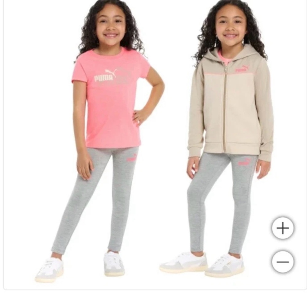 PUMA 3 PIECE SET ZIP UP JACKET WITH PINK T-SHIRT GRAY LEGGINGS